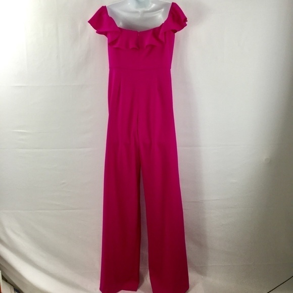 JAYGODFREY Pink Ruffle Off-the-Shoulder Jumpsuit Size 4 - Picture 4 of 8